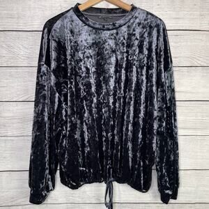 Adrianna Papell Dark Blue Crushed Velvet Long Sleeve Top S